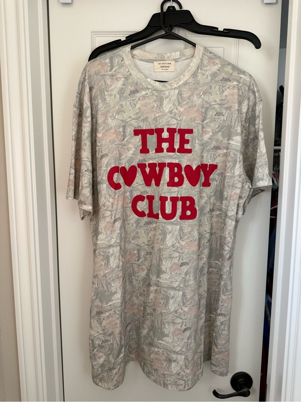 Rustler Short Sleeve Graphic T-shirt Dress- Light Gray, Red and Camo - Dede Raad